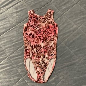 GK Pink and Brown Floral Velvety Girls Gymnastics Leotard